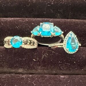 Dazzling Silver and Blue Gemstone Ring Trio